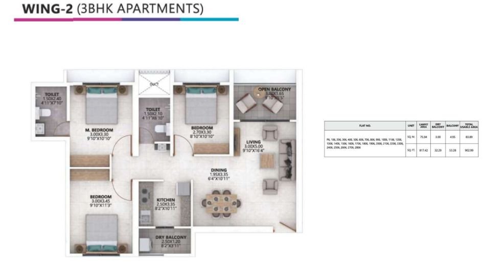 Goel-Ganga-Asmi-FLoor-Plan-3 BHK